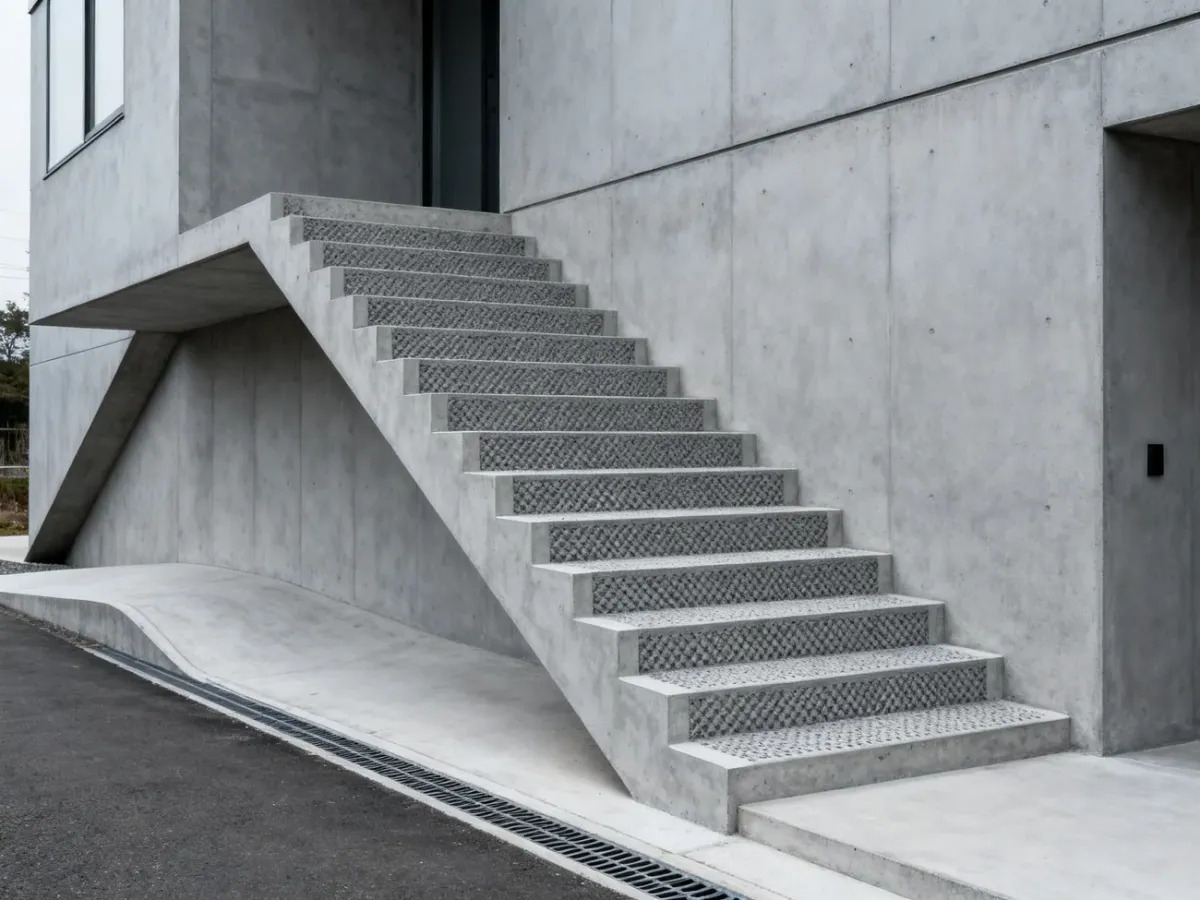 Nowoczesne schody z fakturowanego betonu architektonicznego